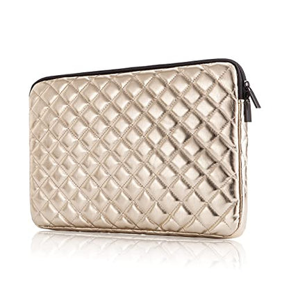 TRIUMPH VISION Puffy Laptop Sleeve Pouch Case Protective Bag Lined Padded | Puffy Laptop Case 11 12 in Quilted Leather Protection Shockproof Cushion Padding Fashion with Pocket Safe Golden - color: Gold Quilted, size: 11-12 Inch