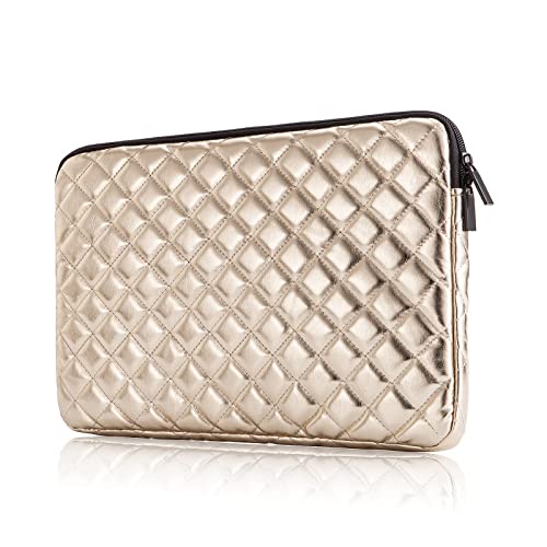 TRIUMPH VISION Puffy Laptop Sleeve Pouch Case Protective Bag Lined Padded | Puffy Laptop Case 11 12 in Quilted Leather Protection Shockproof Cushion Padding Fashion with Pocket Safe Golden - color: Gold Quilted, size: 11-12 Inch