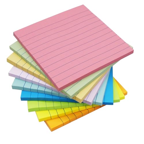 HQCME 9 Pads Lined Sticky Notes 4x4 in Post, 9 Multi Colors Super Sticking Power Memo Pads, Strong Adhesive, 4x4 Sticky Notes Large Eeay for Office, School, Home Use - size: 4x4 in