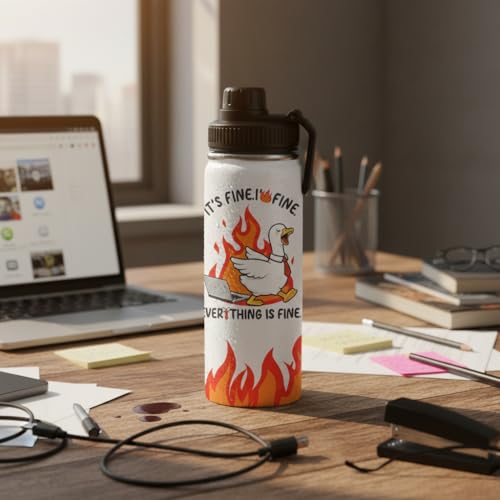 It's Fine I'm Fine Goose Water Bottle Goose Gifts For Gooses Lovers Women Men Funny Animal Duck Coffee Travel Mug with Handle Insulated for Hot and Cold Drink Ice 18oz Tumbler - color: Goose
