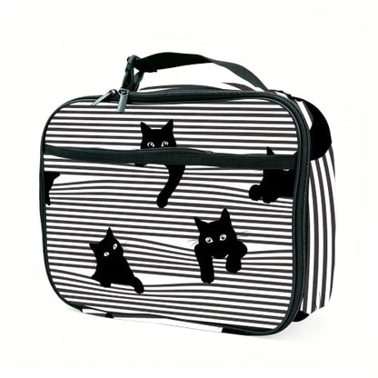 Cute Cat Striped Black White Lunch Box Insulated Reusable Lunch Bag Tote Cooler for Women Men Boy Girl School Work Office Picnic - color: Cat Black And White Striped