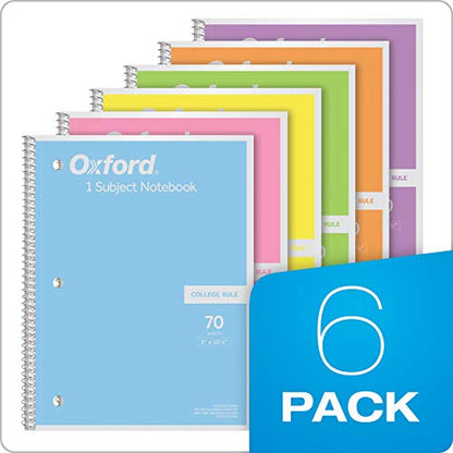 Oxford Spiral Notebook, 1 Subject, College Ruled Paper, 8 x 10-1/2 Inch, Pastel Pink, Orange, Yellow, Green, Blue and Purple, 70 Sheets (63756) Set of 6 (Pack of 8) - size: College Rule (Pack of 8)