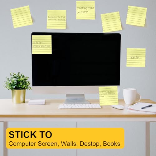 48 Pack Lined Sticky Notes 3x3 in, Yellow Self Sticky Notes with Lines, Post Stickies Sticky Memo Note Pads for School and Office Supplies, Yellow - color: Yellow