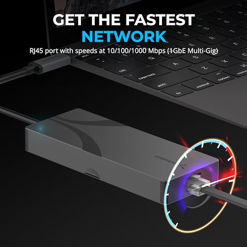 SABRENT USB-C Hub & SSD Enclosure, 6-Port Dock with M.2 SSD Slot, 90W Power Delivery, USB 3.0 & 2.0 Ports, 4K HDMI, RJ45 Gigabit Ethernet (HB-6PNV) - color: Dark Gray
