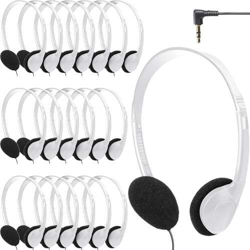 Flutesan 20 Pack Headphones Bulk Libraries Wired on Ear Headphones Over The Head Earphones for Boys Girls Adults(White) - color: White