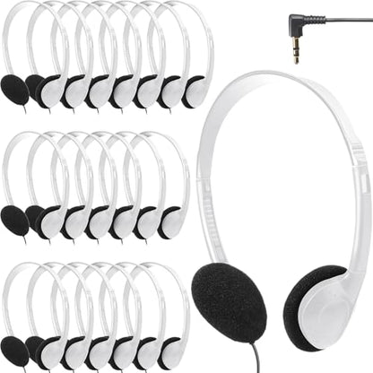 Flutesan 20 Pack Headphones Bulk Libraries Wired on Ear Headphones Over The Head Earphones for Boys Girls Adults(White) - color: White