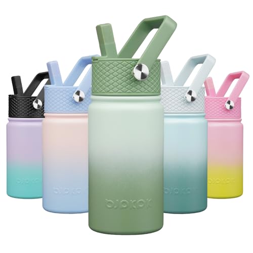 BJPKPK Insulated Water Bottle, 15oz Stainless Steel with Straw Lid | Leak Proof, BPA-Free, Vacuum Insulated, Keep Drink Cold & Hot, Metal Water Bottle for Travel, Gym, Office, Cupholder Friendly - color: Forest Green, style: N-15oz-Color Lid