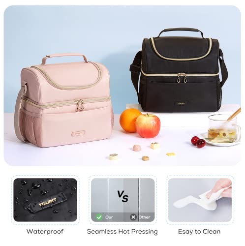 TOURIT Insulated Lunch Bag with Dual Compartment, Leakproof Cooler Tote for Work Office Picnic, Thermal Food Container Black - color: 01-Black