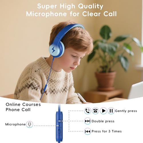 Candy Bila Kids Headphones, Wired Headphones for Kids Over Ear with Microphone, Foldable Headphone for Learning & Entertainment,Light Blue - color: Light Blue