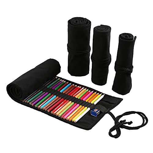 DIYOMR 24/36/72 Slots Pencil Wrap Pencil Rolls, Artist Colored Pencils Roll Up Bag Short Brushes Pouch Case Pencils Organizer for Drawing Coloring and Sketching,No Pencils (Black, 36slots) - color: Black, size: 36slots