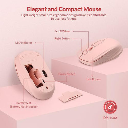 Wireless Keyboard and Mouse Combo - Rii Standard Office PC Keyboard and Optical Wireless Mice (Pink) - color: PINK
