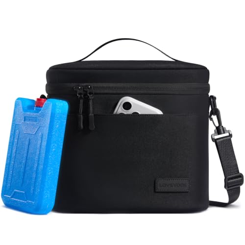 LOVEVOOK Insulated Lunch Box for Women Men, Reusable Lunch Bag for Work Picnic Beach College School, Leakproof Cooler Bag with Shoulder Strap & Ice Pack, Lunch Box/Bag for Mom Teacher Kids Girl Boy - color: Black, size: 9L
