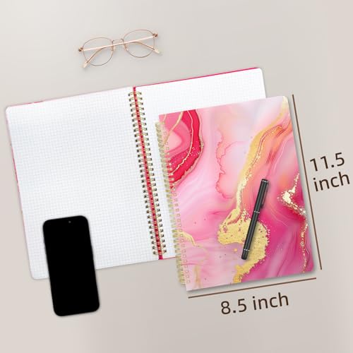 Cute Spiral Notebook journal A4 Aesthetic Pretty Design for Women Girls Kawaii with Pocket, 8.5 x 11 inch, Graph, Marble - color: Pink Marble, style: Graph