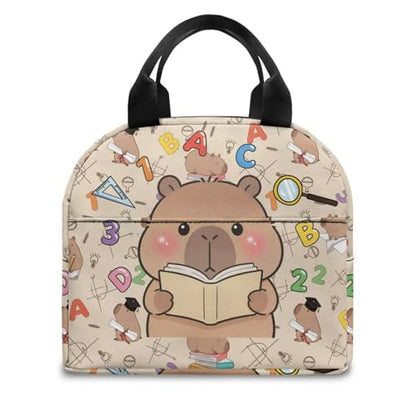 Kawaii Capybara Boys Lunch Box Large Capacity Insulated Lunch Bag Thermal Picnic Cool Bags for School Picnic Travel Hiking Camping - color: Kawaii Capybara Reading