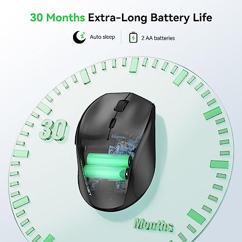 TECKNET Wireless Mouse, 2.4G Computer Mouse with 6-Level Adjustable 4800 DPI, 30 Months Battery, Ergonomic Grips, 6 Buttons Portable for PC, Chromebook, Mac - Carbon Black - color: Carbon Black