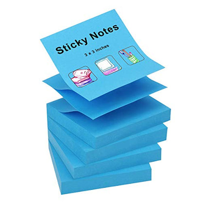ZCZN 400 Sheets Pop-up Sticky Notes, 3 x 3 Inches, 4 Pads Bright Color Self-Stick Notes, 100 Sheets/Pad, Blue - color: Blue