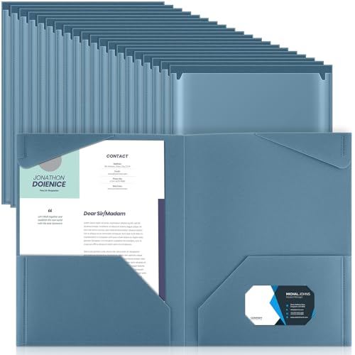 Henoyso 60 Pack Plastic Folders with Clear Front Pockets Bulk Heavy Duty File Folders with 2 Pockets and Card Slot for Student Teacher Back to School Supplies Office Presentation (Blue Gray) - color: Bue Gray