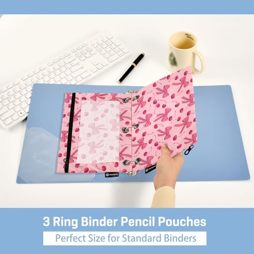Pink Bow Cherry Pencil Pouch for 3 Ring Binder 2 Pack Zipper Binder Pencil Bag with Clear Window Pencil Case for Office Supplies - color: Multi117