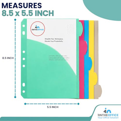 1InTheOffice Mini Binder Divider, Pocket Divider tabs with Pockets, 8.5"x 5.5" 5-Tab Assorted Colors, 2 Pack