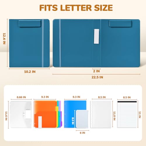 JoyCat 3 Ring Binder Clipboard with Storage,12.4"x10.2"Magnetic Clipboard Folder with 5 Expandable Folders,Refillable Lined Notepad (11" x 8.5"),Ideal for School Office Nursing(Dark Blue) - color: Dark Blue
