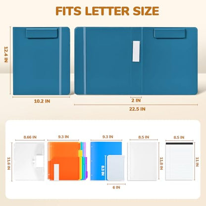 JoyCat 3 Ring Binder Clipboard with Storage,12.4"x10.2"Magnetic Clipboard Folder with 5 Expandable Folders,Refillable Lined Notepad (11" x 8.5"),Ideal for School Office Nursing(Dark Blue) - color: Dark Blue
