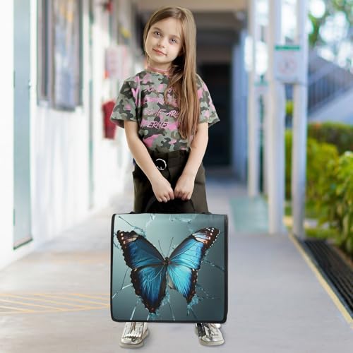 3 Ring Zipper Binder Blue Butterfly Binders Bag with Shoulder Strap 500 Sheets Paper Organizer Trapper Keeper Documents Storage File Folder for School Office - color: A437