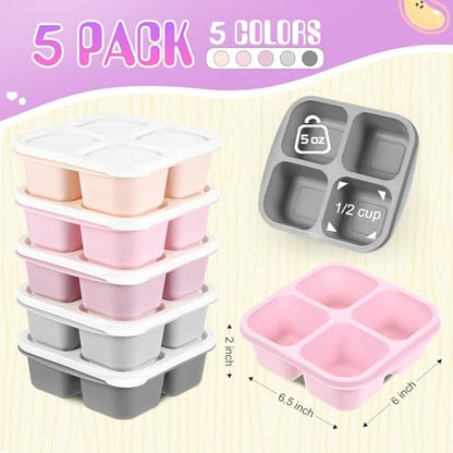 Honeydak 5 Pack Snack Containers 4 Compartment Bento Snack Boxes Reusable Lunchable Containers with Lids Divided Meal Prep Lunch Food Storage Box for School Work Travel(Gray and Pink Ombre,Equal) - color: Gray and Pink Ombre, style: Equal