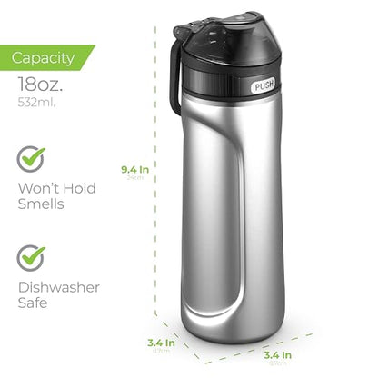SipX Insulated Water Bottle, Water Bottle with Straw Lid, 18 oz Triple Insulated Stainless Steel, Leakproof, BPA-Free, Slim Durable Metal Bottle for School, Gym & Office, Stainless - color: Stainless