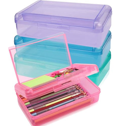 SFLHHDM Large Pencil Box, Double Layer Capacity Pencil Holders, Hard Pen Case with Snap-tight Lid, Plastic Pencils Case for Office School, Pen Boxes Storage Organizer (Blue+Green+Pink+Purple-4Pcs) - color: Blue+Green+Pink+Purple-4Pcs