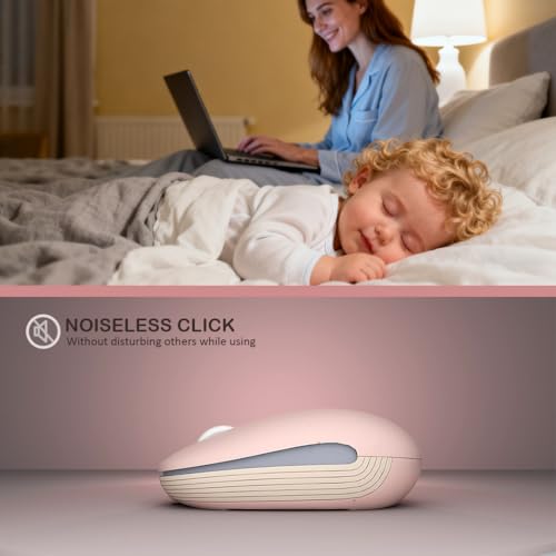 Wireless Mouse (Bluetooth+2.4G) Rechargeable Portable Silent Quiet Computer Mouse with 4000 DPI for Laptop/PC/Mac/MacBook/Chromebook/Surface Pro/iPad/Tablet Ambidextrous (Pink)