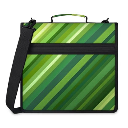 Green Stripe Zipper Binder, 3 D-Ring Expanding File Folder with Handle & Adjustable Shoulder Strap, 400 Sheets Capacity Multi-Pocket Organizer for 13 Inch Laptop - color: Green Stripe