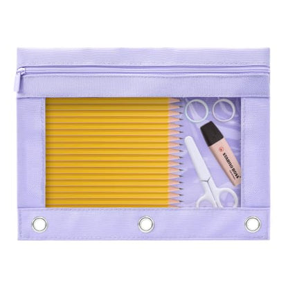 3 Ring Binder Pencil Pouch, Durable Pencil Case for School Supplies, Classroom Must Haves, 3-Hole Design Fits Binders, Zipper Closure, Ideal for Students/Back to School Purple - color: Purple