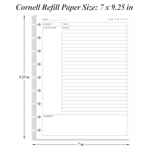 Classic Size Cornell Notes Filler Paper - 9 Disc Discbound Cornell Notes Loose Leaf Paper for Happy Planners, 50 Sheets/100 Pages, 7" x 9.25" - size: 1-Pack, style: 9-Disc/Classic Size