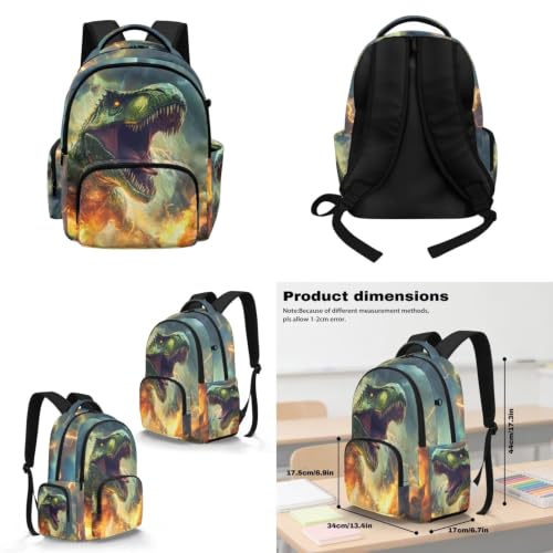 Cool Dinosaur Backpack for Kids 5-7 Boys Backpack with Lunch Box Water Bottle Carrier with Strap and Soft Pencil Case Elementary 4PCS Set Bookbag Front Side Pocket 17 inch School Bag - color: Cool Dinosaur
