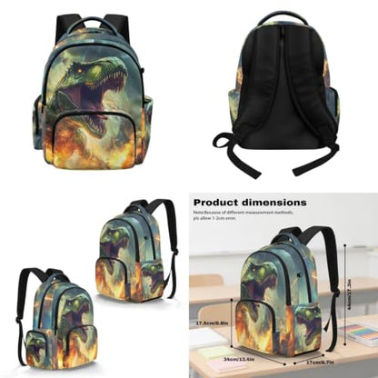 Cool Dinosaur Backpack for Kids 5-7 Boys Backpack with Lunch Box Water Bottle Carrier with Strap and Soft Pencil Case Elementary 4PCS Set Bookbag Front Side Pocket 17 inch School Bag - color: Cool Dinosaur