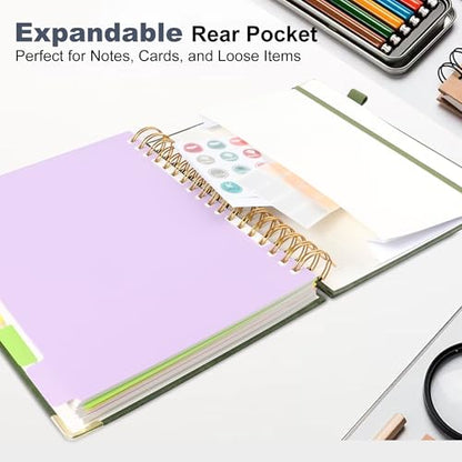 JUNART B5 Hardcover Spiral Notebook Journal with 5 Removable Subject Divider Tabs, 9"x10" Large 300 Pages College Ruled Notebook,180° Flat Lay,100 GSM Thick Paper for Office, Home & School(black) - color: black