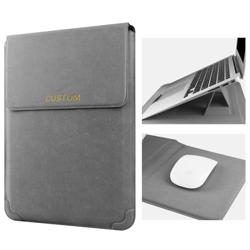 Personalized 15 Inch Laptop Sleeve Case with Stand for MacBook Air Pro 15 M4 A3241 M3 A3114 A1990 A1707 M2 A2941 2025-2023 Custom Initials Name Leather Bag for 15" Surface Laptop 7/6/5/4, Dark Grey - color: Dark Grey, size: 15-16 inch