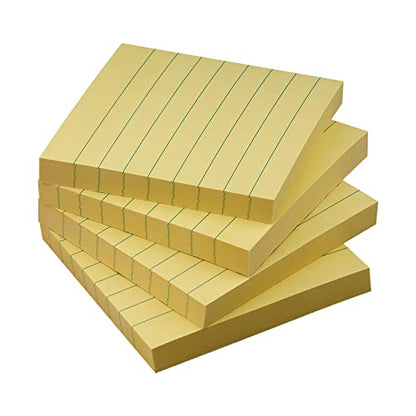 Lined Sticky Notes 3x3 in, Self-Adhesive, 4 Pads, 90 Sheets/Pad (Yellow) | Strong Self-Adhesive Backing, Sticks Firmly and Removes Cleanly - color: Yellow