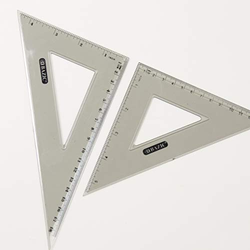 BAZIC Products 4-Piece Geometry Set with Compass, 144-Case | 4-piece geometry set (12 in ruler, 30/60 and 45/90 triangles, 180-degree protractor) plus a compass - size: 144-Pack