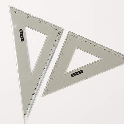 BAZIC Products 4-Piece Geometry Set with Compass, 2-Pack | 4-piece geometry set (12 in ruler, 30/60 and 45/90 triangles, 180-degree protractor) plus a compass - size: 2-Pack