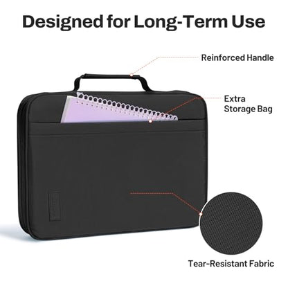 SUNEE Zipper Binder 1 Inch, Removable 3-Ring Binder, 175-Sheet Capacity, 5-Tab Dividers Expanding File Folder, Small Binder Bag Organizer Storage for Student School Classroom Supplies, Black - color: Black