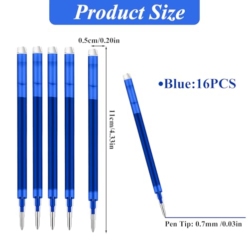 0.7 mm Erasable Gel Ink Pen Refills Compatible with Frixion Friction, Smooth Writing Multicolor Retractable Fine Point Pen Refill for School Office Home Art (Blue, 16) - style: Blue