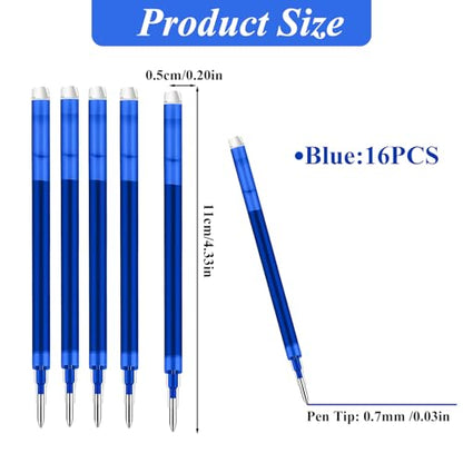 0.7 mm Erasable Gel Ink Pen Refills Compatible with Frixion Friction, Smooth Writing Multicolor Retractable Fine Point Pen Refill for School Office Home Art (Blue, 16) - style: Blue