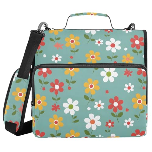 3 Ring Zipper Binder Red Yellow Flowers Floral Binders Bag with Shoulder Strap 500 Sheets Paper Organizer Trapper Keeper Documents Storage File Folder for School Office - color: A1355