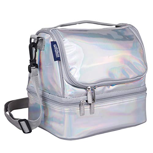 Wildkin Two Compartment Lunch Bag, Holographic | Two compartments keep lunch and snacks separate, PEVA-lined main section, ages 5+ — clean solid colors - color: Holographic