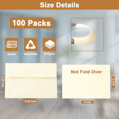 Silunkia 100 Packs Cream Blank Note Cards and Envelopes 4 x 6 Heavyweight Single Panel Cardstock and A4 Envelopes Printable Self Seal for Wedding Invitations, Greeting Cards, Birthday, Valentines - color: Cream, size: 4x6-100pcs