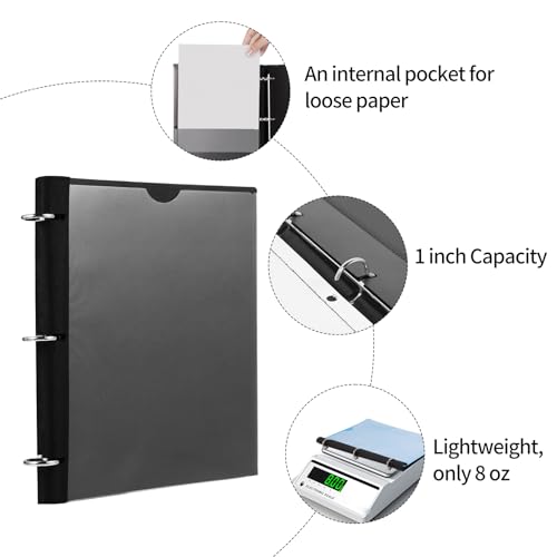 360 Degree Pivotable Binder, Upgraded 3 Ring Binder 1 inch, Flexible Binders 3 Ring, Foldable Three Ring Binders- Black - color: Black, style: 1 PCS Customizable Cover
