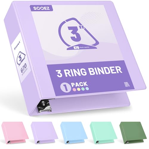 Sooez BinderX Extra Durable 3 Inch 3 Ring Binder, D-Ring Large Binders, Holds 670 Sheets of 8.5x11 Paper, Customizable View Cover with 2 Inside Pockets, School & Office Supplies, Lavender - color: Lavender, size: 3 inch