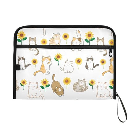 Cartoon Cat Sunflower File Folders,Plastic Folders with 13 Pockets,Expandable File Folder for Documents School Students Office,Aesthetic Folder with Labels A4 Letter Size - color: Multi 15