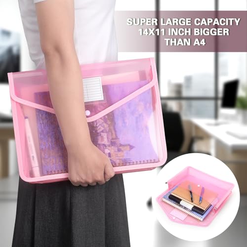 Tamaki Plastic Expanding File Folder, Fit Letter/A4 Size, Pink, 1 Pack | Transparent envelopes with Snap Closure, No Dividers, Large Capacity - color: Pink